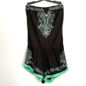 Poupette St Barth Black Embroidered Strapless Romper Size 1